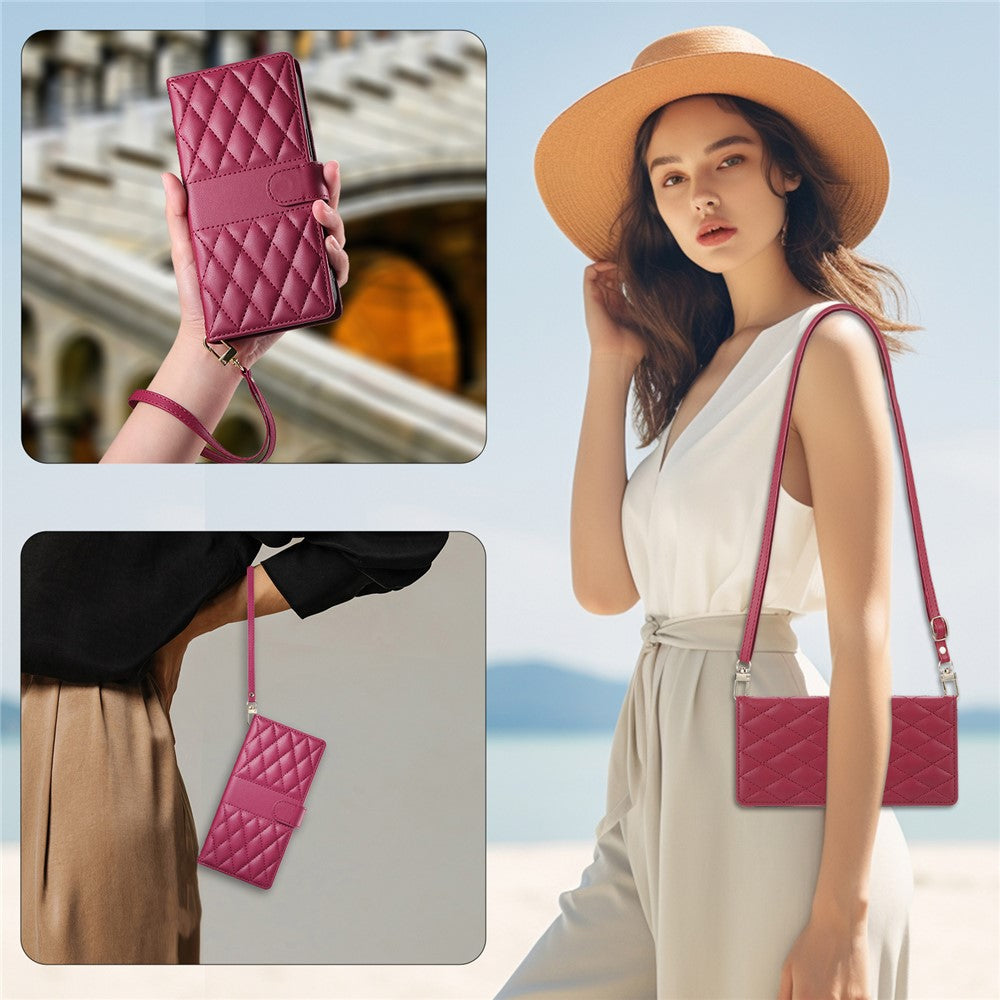 For Xiaomi 15 Case Rhombus Stitching Wallet Stand Leather Phone Cover with Long  /  Short Strap