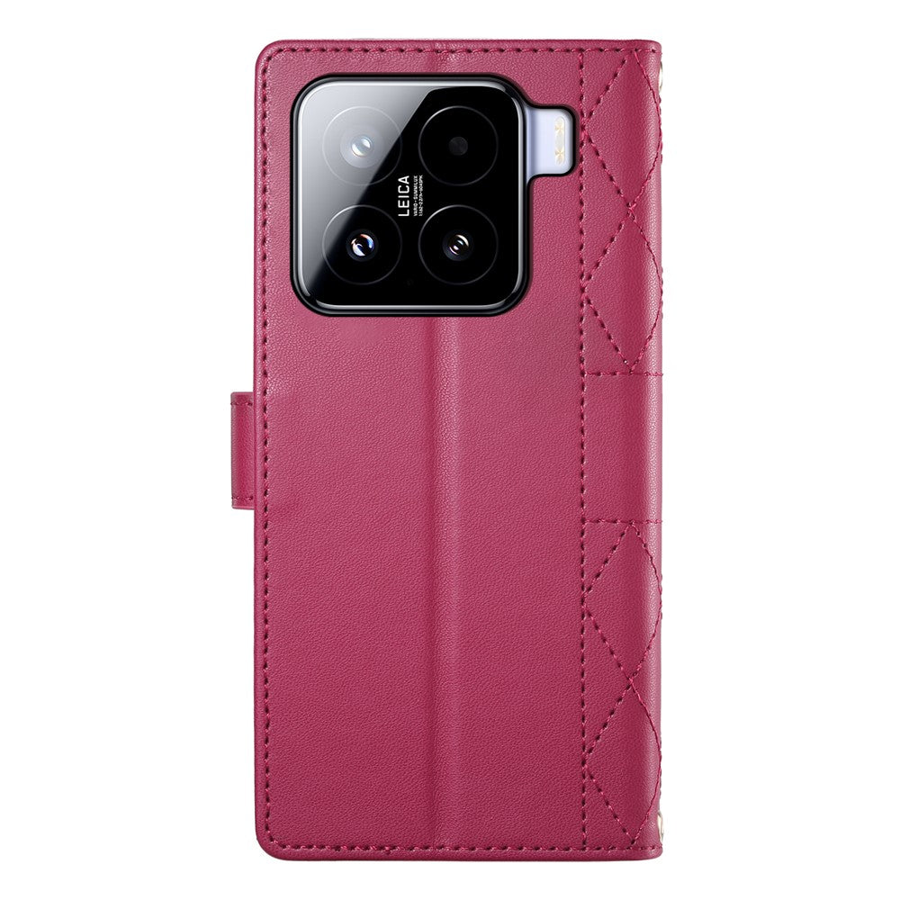 For Xiaomi 15 Case Rhombus Stitching Wallet Stand Leather Phone Cover with Long  /  Short Strap