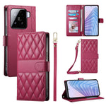 For Xiaomi 15 Case Rhombus Stitching Wallet Stand Leather Phone Cover with Long  /  Short Strap