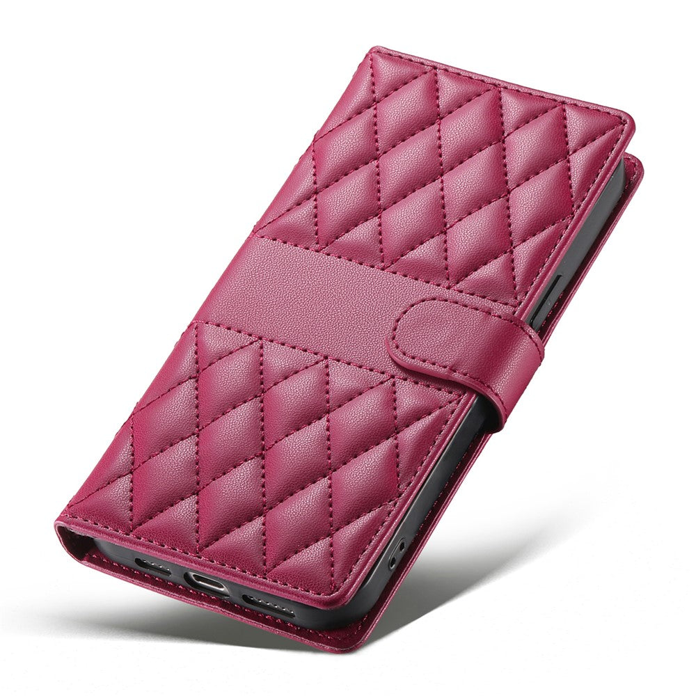 For Xiaomi 15 Case Rhombus Stitching Wallet Stand Leather Phone Cover with Long  /  Short Strap