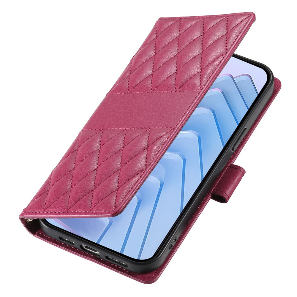 For Xiaomi 15 Case Rhombus Stitching Wallet Stand Leather Phone Cover with Long  /  Short Strap