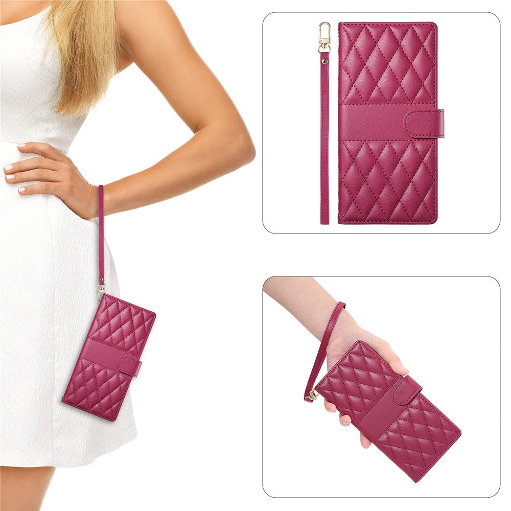 For Xiaomi 15 Case Rhombus Stitching Wallet Stand Leather Phone Cover with Long  /  Short Strap