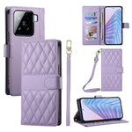 For Xiaomi 15 Case Rhombus Stitching Wallet Stand Leather Phone Cover with Long  /  Short Strap