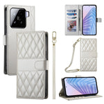 For Xiaomi 15 Case Rhombus Stitching Wallet Stand Leather Phone Cover with Long  /  Short Strap