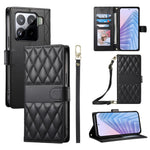 For Xiaomi 15 Pro Case Rhombus Stitching Wallet Stand Leather Phone Cover with Long  /  Short Strap