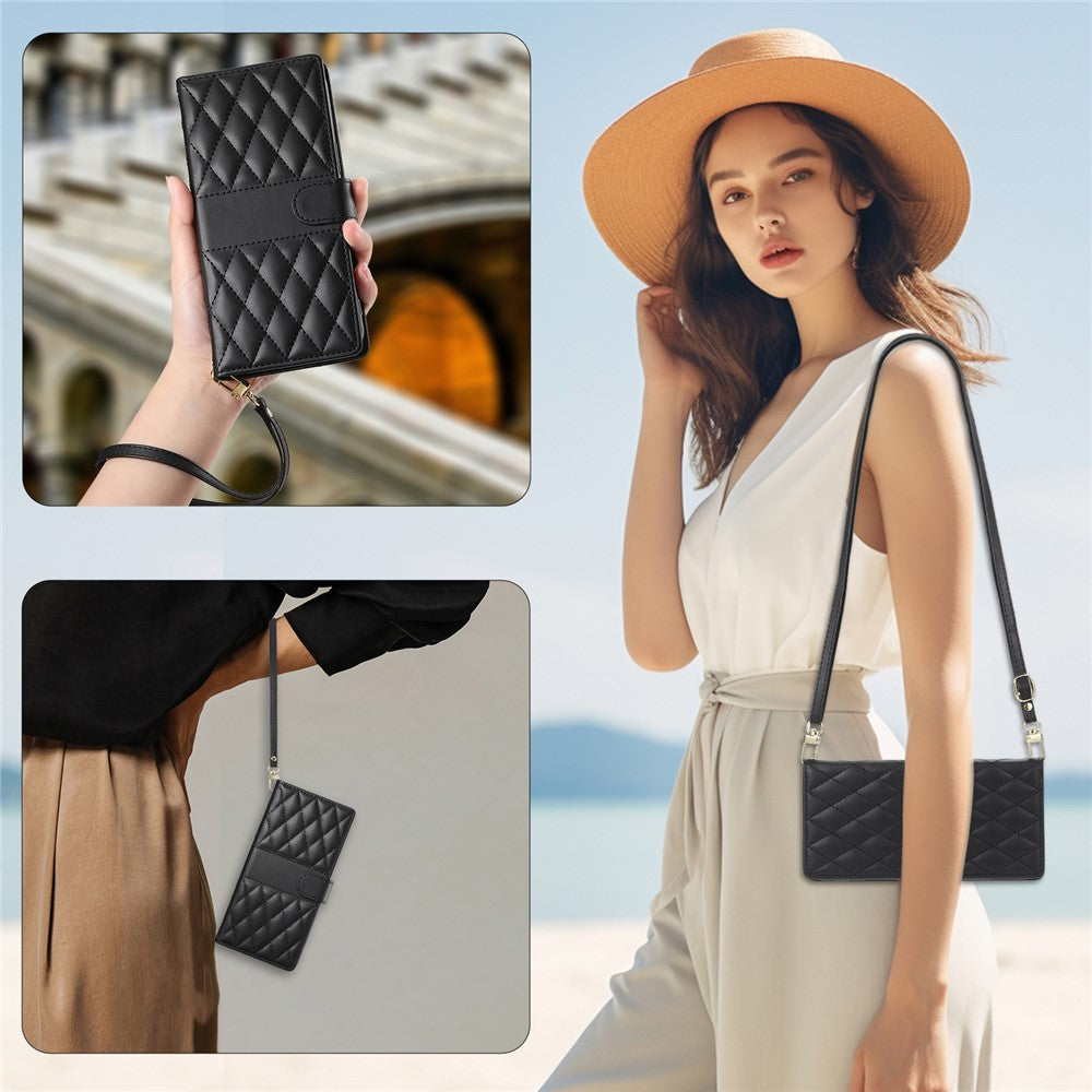 For Xiaomi 15 Pro Case Rhombus Stitching Wallet Stand Leather Phone Cover with Long  /  Short Strap