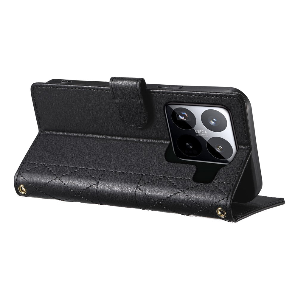 For Xiaomi 15 Pro Case Rhombus Stitching Wallet Stand Leather Phone Cover with Long  /  Short Strap