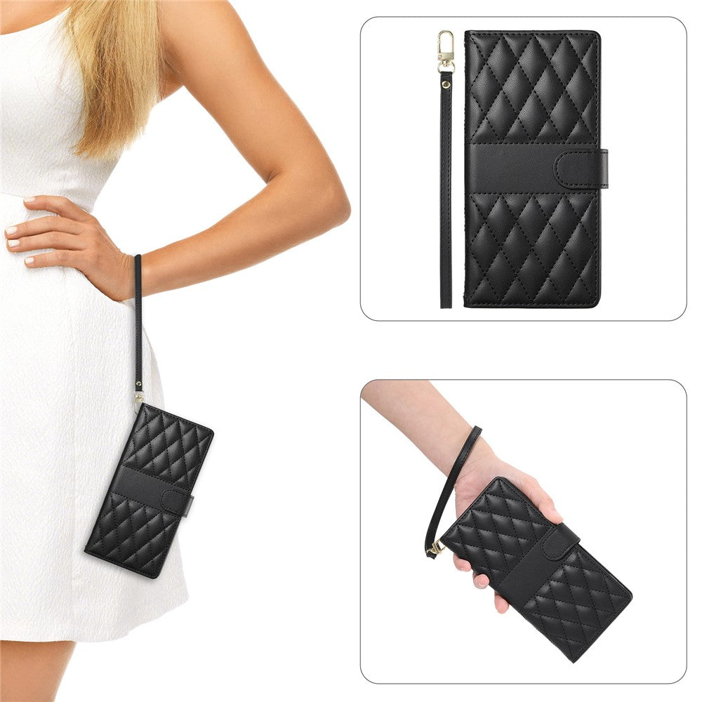 For Xiaomi 15 Pro Case Rhombus Stitching Wallet Stand Leather Phone Cover with Long  /  Short Strap