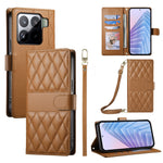 For Xiaomi 15 Pro Case Rhombus Stitching Wallet Stand Leather Phone Cover with Long  /  Short Strap