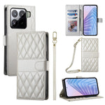 For Xiaomi 15 Pro Case Rhombus Stitching Wallet Stand Leather Phone Cover with Long  /  Short Strap