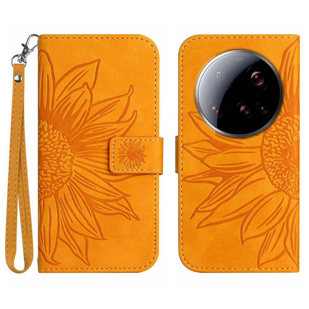 For Xiaomi 15 Ultra Case Sunflower Imprint Leather Wallet Phone Cover with Wrist Strap