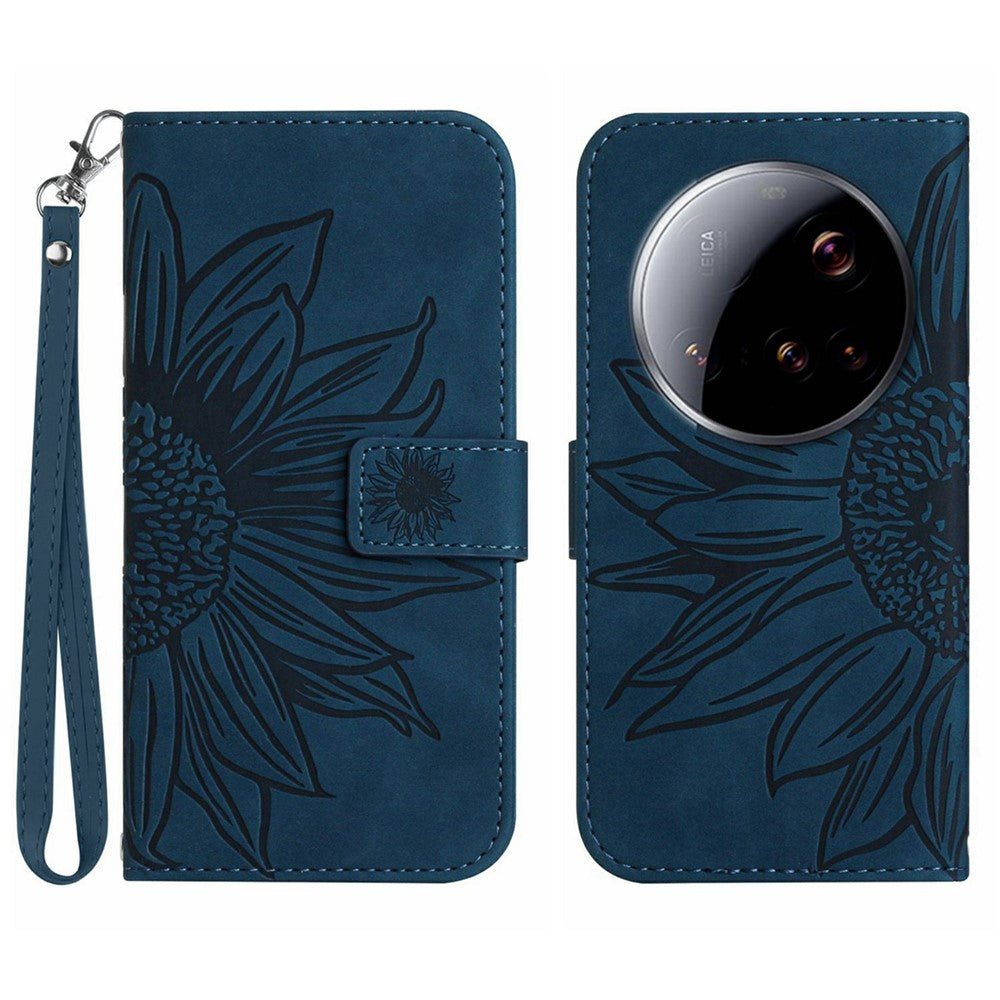 Xiaomi 15 Ultra-skal Sunflower Imprint Läderplånbok för mobil med handledsrem