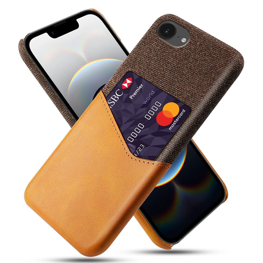 Til iPhone 17e / 16e cover PU-læder stoftekstur hårdt pc-telefoncover med kortholder