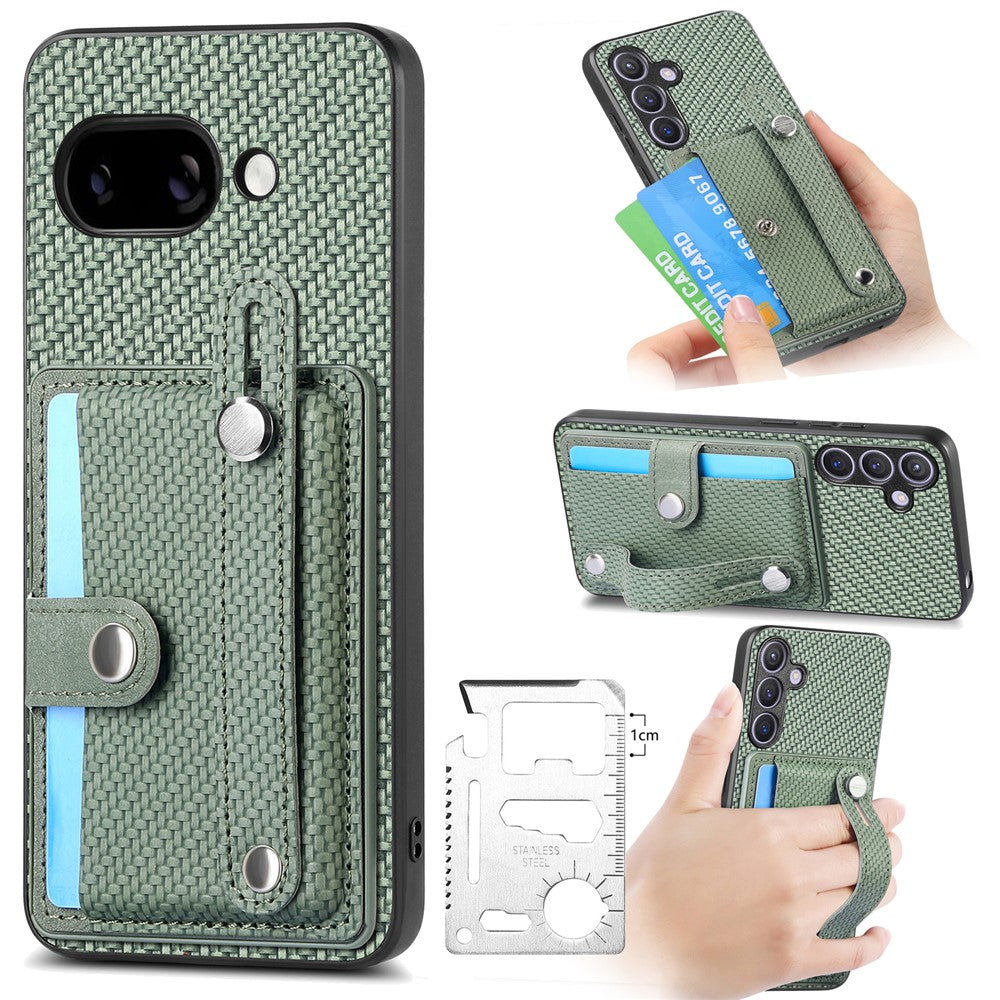 For Google Pixel 9a Case Carbon Fiber Texture Leather Phone Back Cover with Card Holder