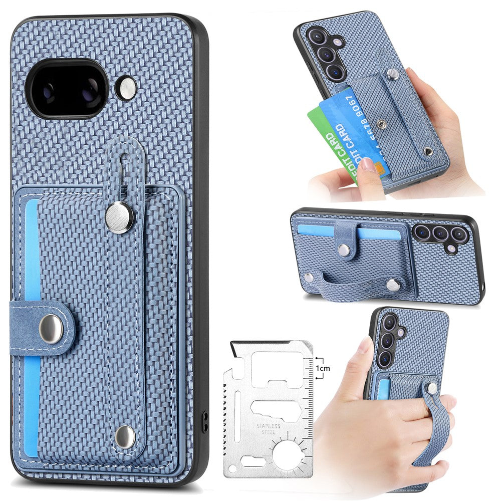 For Google Pixel 9a Case Carbon Fiber Texture Leather Phone Back Cover with Card Holder