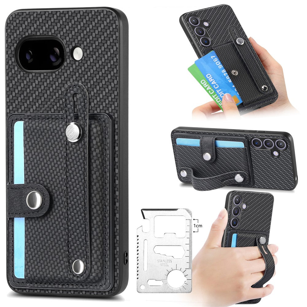 For Google Pixel 9a Case Carbon Fiber Texture Leather Phone Back Cover with Card Holder