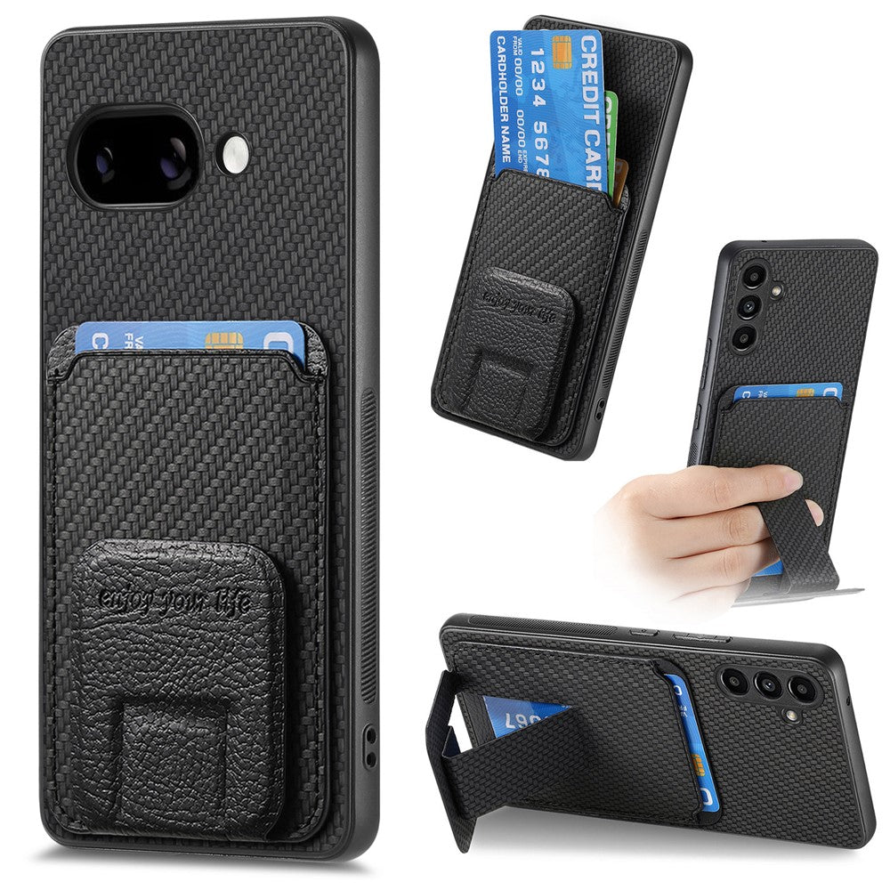 For Google Pixel 9a Case Card Holder Carbon Fiber Texture Leather Coated TPU Phone Cover