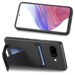 For Google Pixel 9a Case Card Holder Carbon Fiber Texture Leather Coated TPU Phone Cover