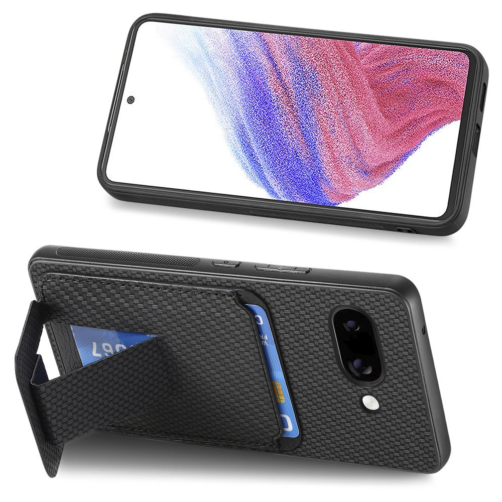For Google Pixel 9a Case Card Holder Carbon Fiber Texture Leather Coated TPU Phone Cover
