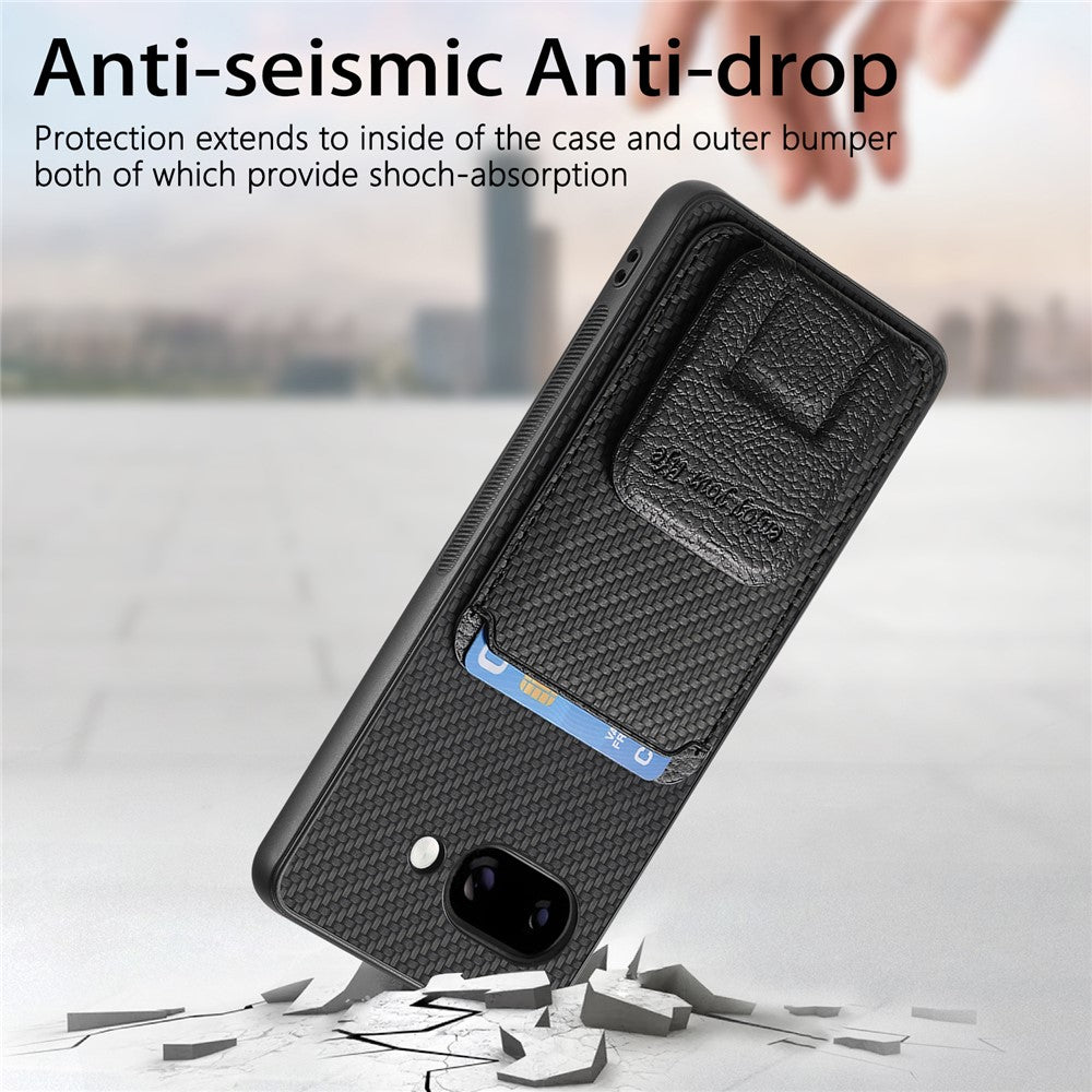For Google Pixel 9a Case Card Holder Carbon Fiber Texture Leather Coated TPU Phone Cover