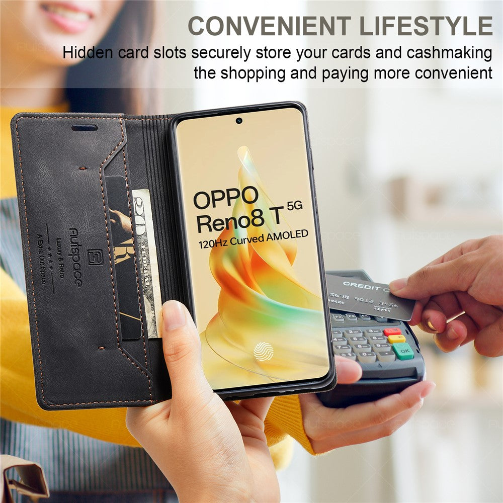 AUTSPACE For Oppo Reno8 T 5G Wallet Case  A01 Leather Stand Cover with RFID Blocking Card Holder