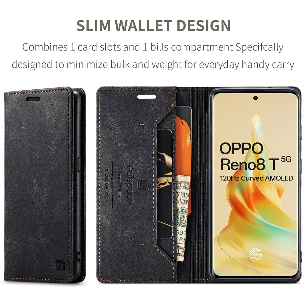AUTSPACE For Oppo Reno8 T 5G Wallet Case  A01 Leather Stand Cover with RFID Blocking Card Holder