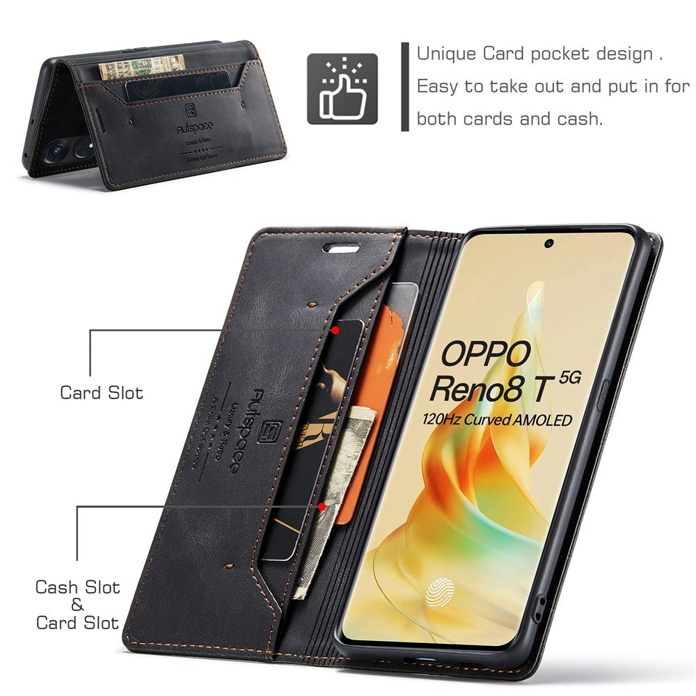 AUTSPACE For Oppo Reno8 T 5G Wallet Case  A01 Leather Stand Cover with RFID Blocking Card Holder