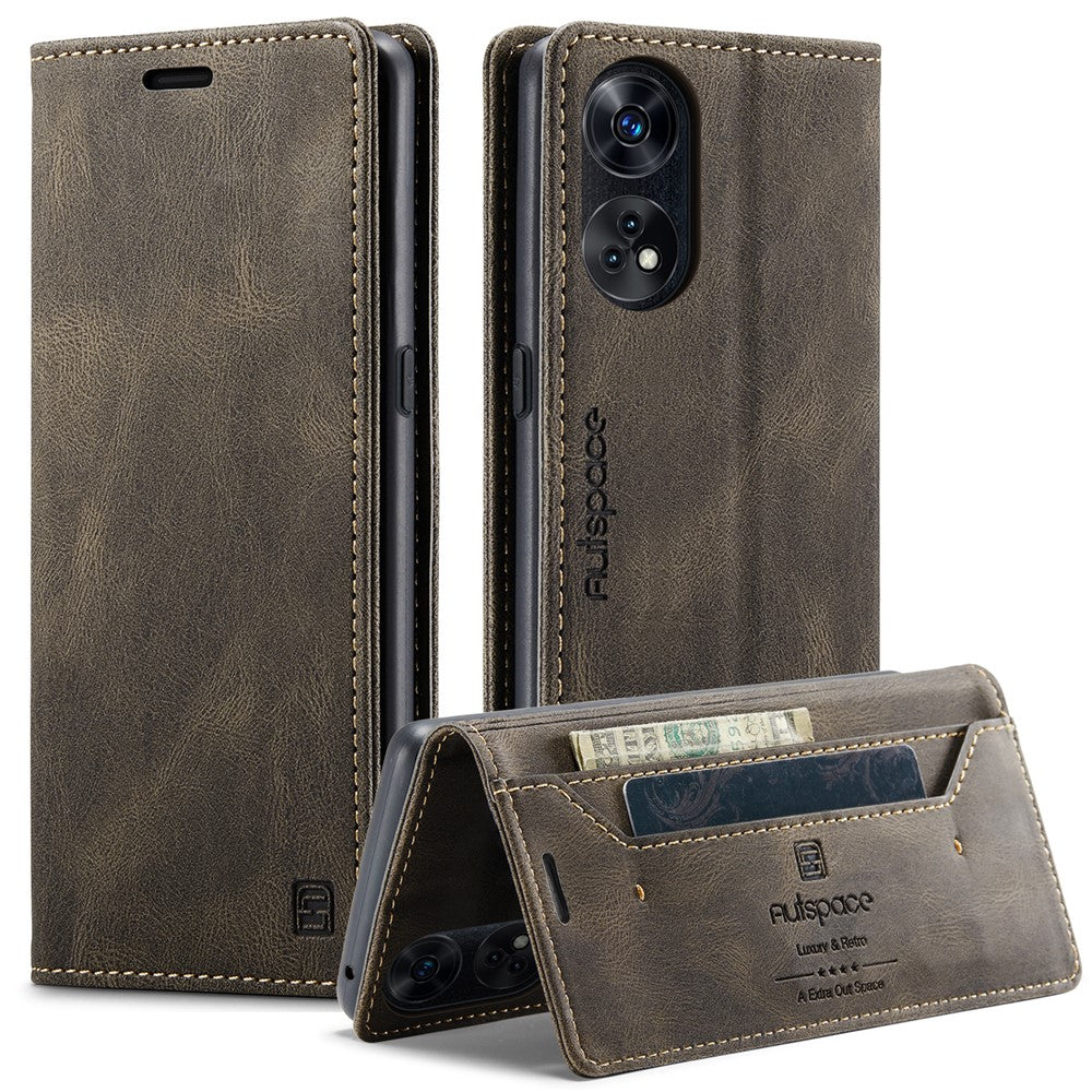 AUTSPACE For Oppo Reno8 T 5G Wallet Case  A01 Leather Stand Cover with RFID Blocking Card Holder