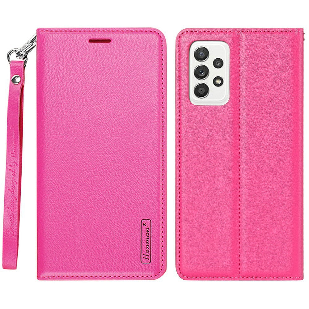 HANMAN Minuo-serien för Samsung Galaxy A52s 5G / A52 5G / 4G Reptåligt PU-läderfodral Folio Flip Stand Plånboksfodral