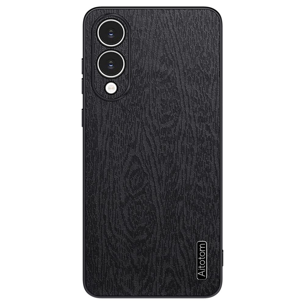Til Samsung Galaxy S25 Edge cover trætekstur PU-læderbelagt PC TPU telefoncover