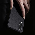 Til Samsung Galaxy S25 Edge cover trætekstur PU-læderbelagt PC TPU telefoncover