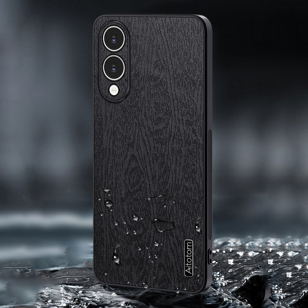 Til Samsung Galaxy S25 Edge cover trætekstur PU-læderbelagt PC TPU telefoncover