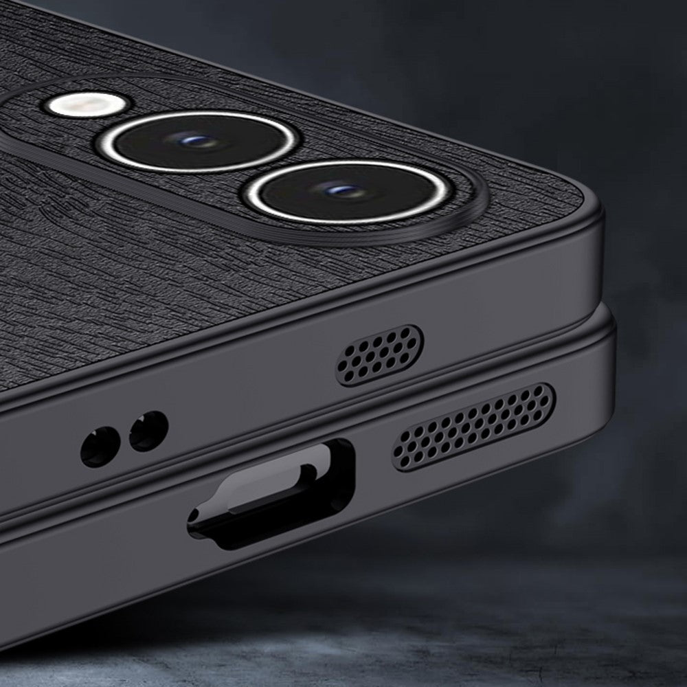 Til Samsung Galaxy S25 Edge cover trætekstur PU-læderbelagt PC TPU telefoncover