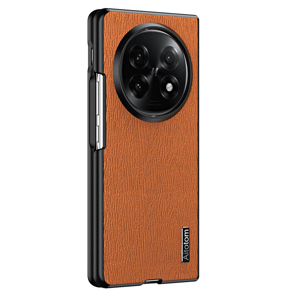 For Oppo Find N5 5G Case Wood Texture PU Leather Coated PC TPU Phone Cover