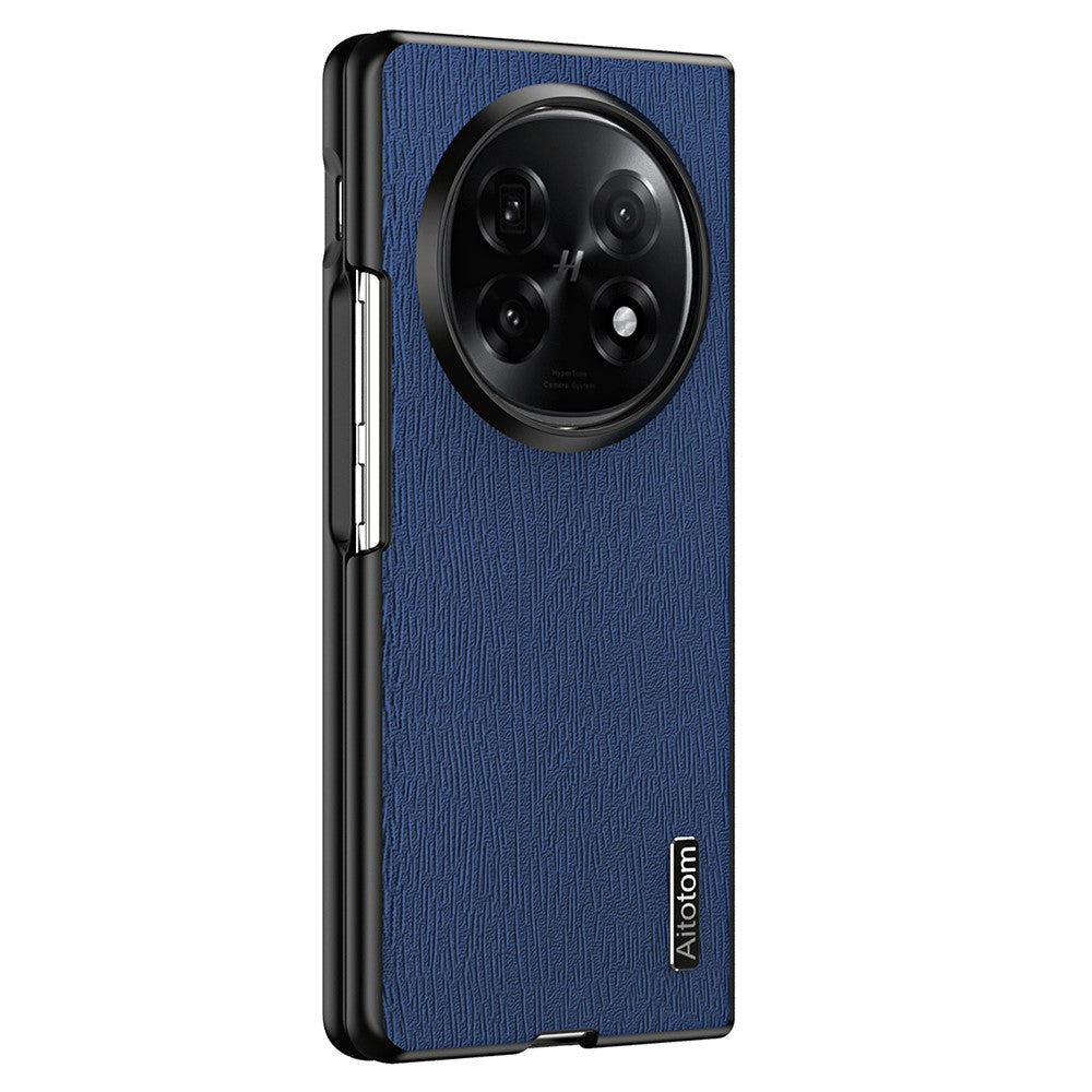For Oppo Find N5 5G Case Wood Texture PU Leather Coated PC TPU Phone Cover