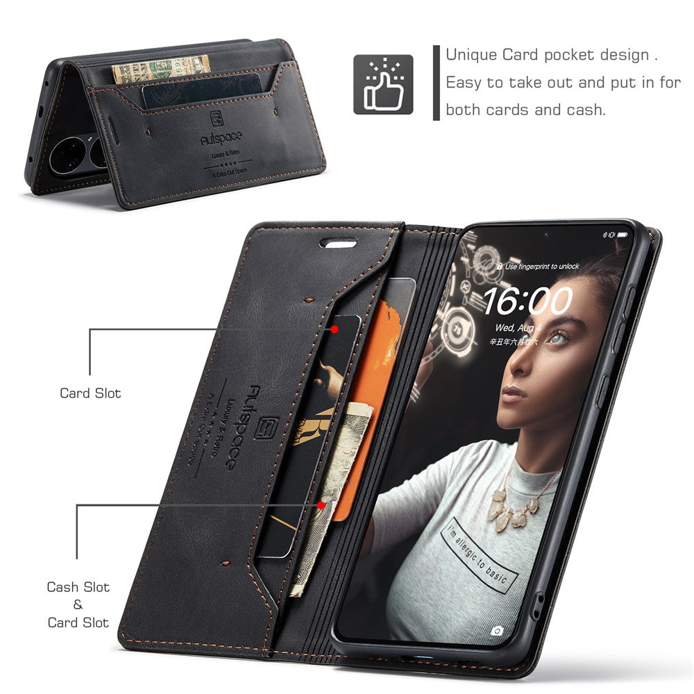 AUTSPACE For Huawei P50E / Huawei P50 4G Wallet Case  A01 Leather Stand Cover with RFID Blocking Card Holder