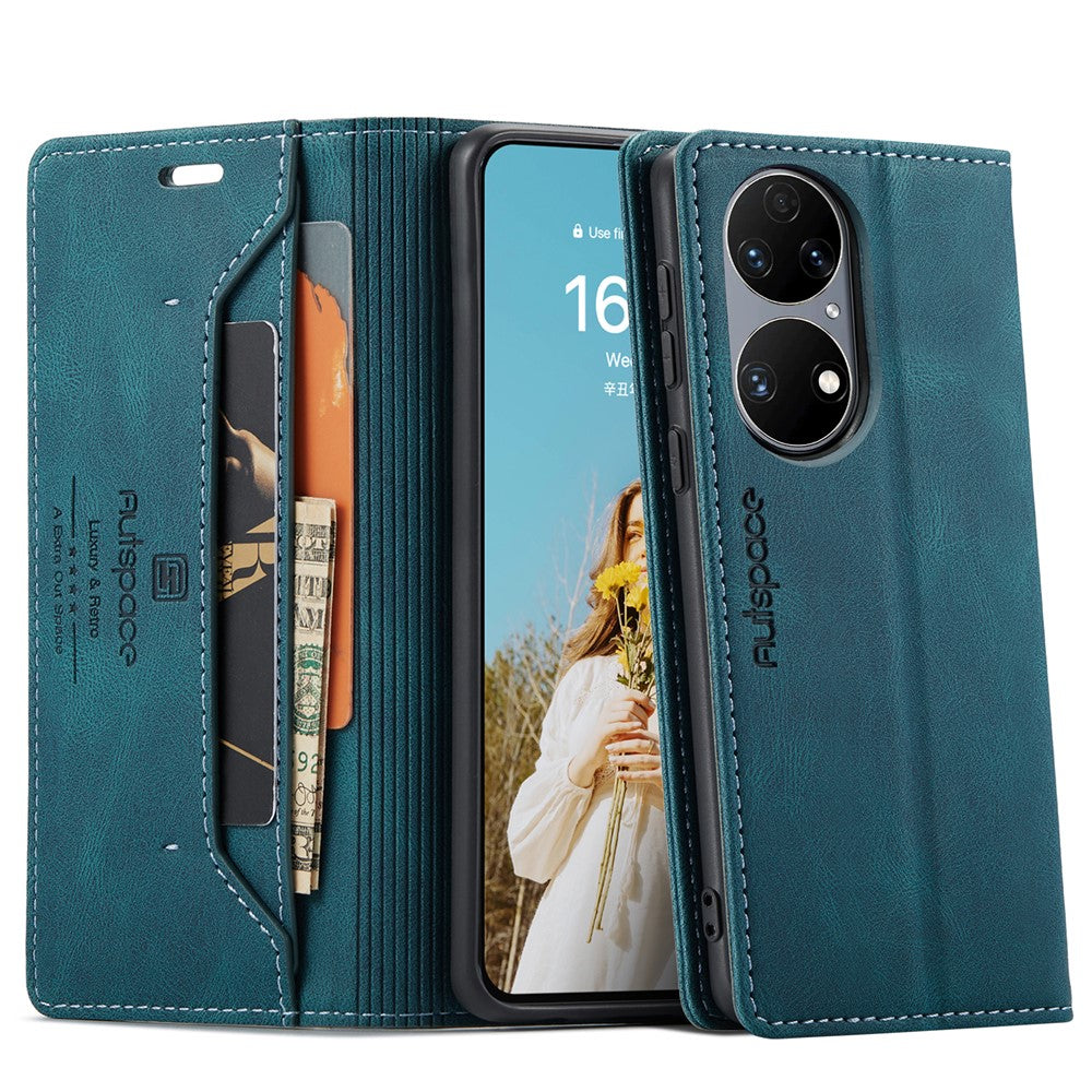 AUTSPACE For Huawei P50E / Huawei P50 4G Wallet Case  A01 Leather Stand Cover with RFID Blocking Card Holder
