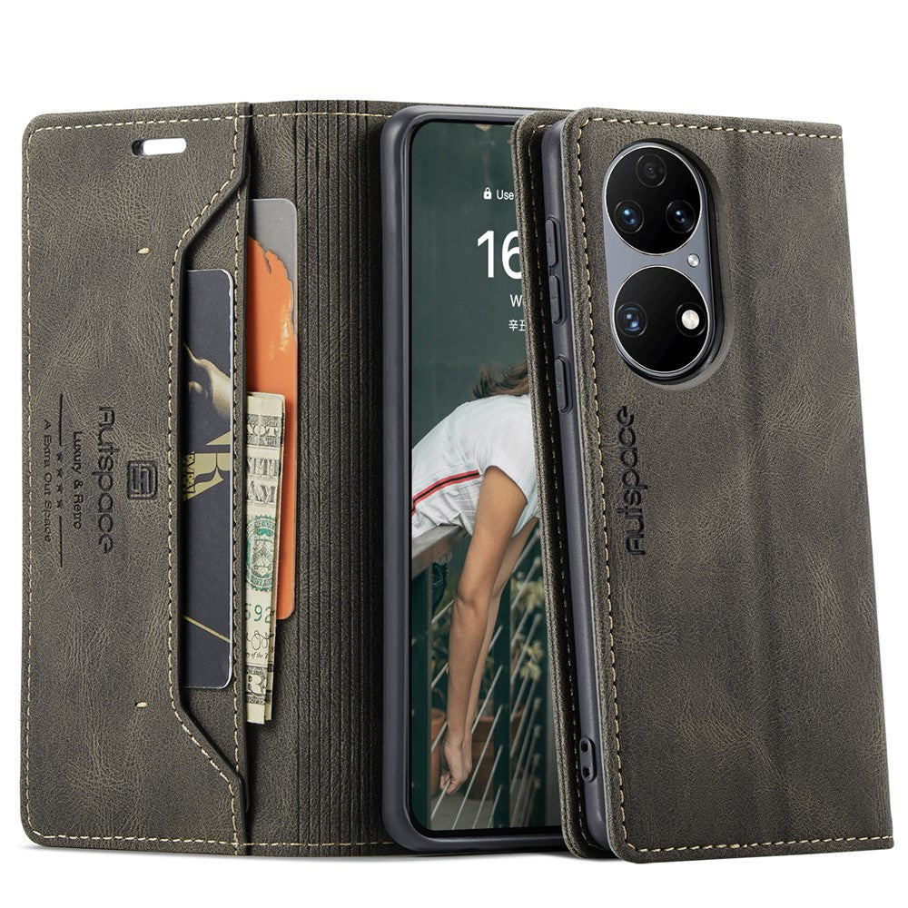 AUTSPACE For Huawei P50E / Huawei P50 4G Wallet Case  A01 Leather Stand Cover with RFID Blocking Card Holder