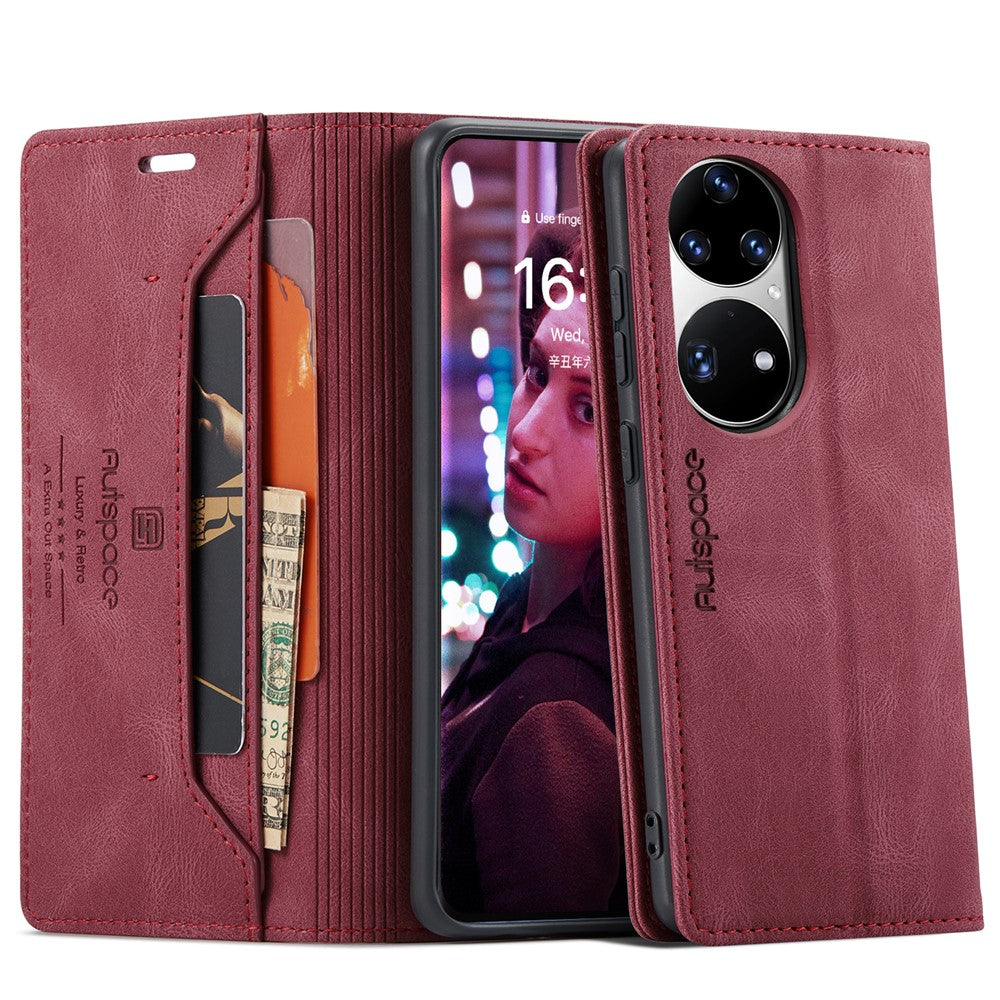 AUTSPACE For Huawei P50 Pro 4G Wallet Case  A01 Leather Stand Cover with RFID Blocking Card Holder