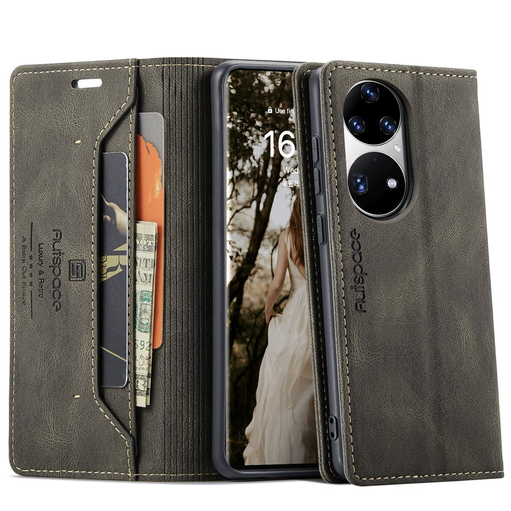 AUTSPACE For Huawei P50 Pro 4G Wallet Case  A01 Leather Stand Cover with RFID Blocking Card Holder