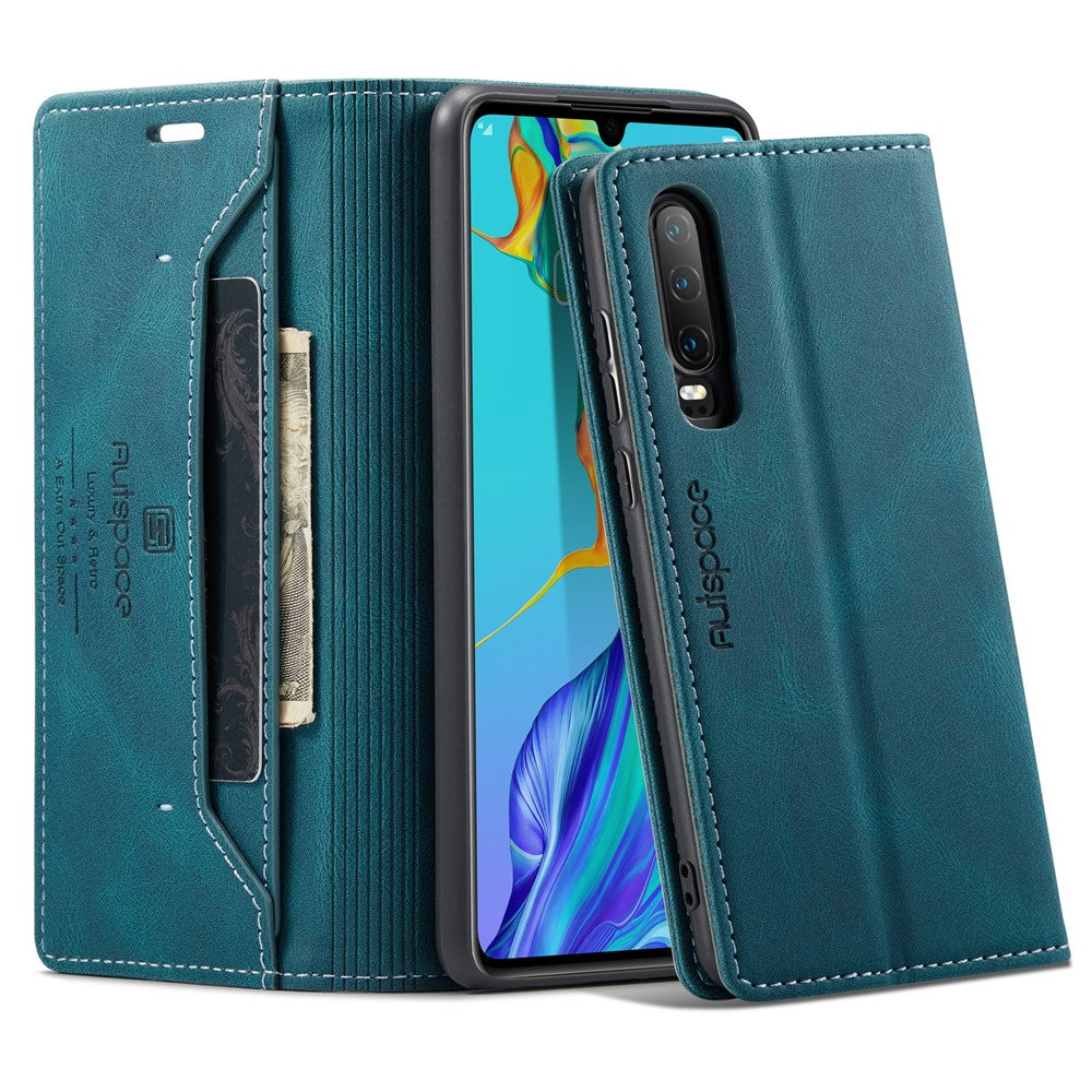 AUTSPACE För Huawei P30 Plånboksfodral A01 Läderfodral med RFID-blockerande korthållare