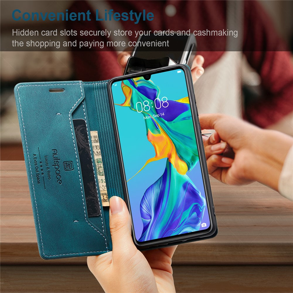 AUTSPACE För Huawei P30 Plånboksfodral A01 Läderfodral med RFID-blockerande korthållare