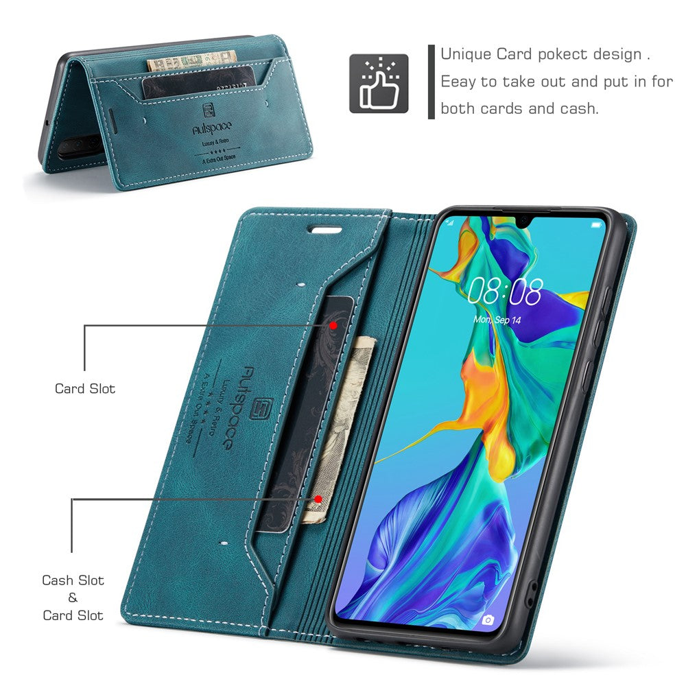 AUTSPACE För Huawei P30 Plånboksfodral A01 Läderfodral med RFID-blockerande korthållare