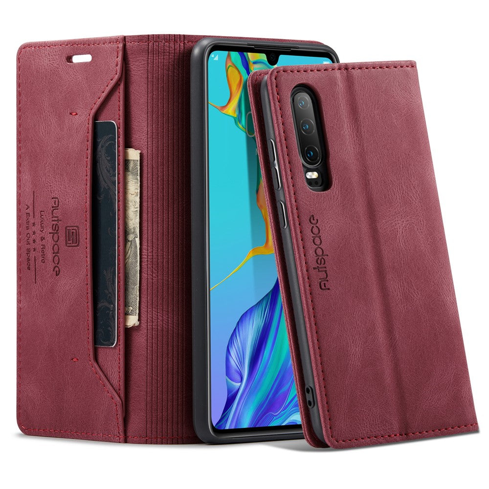 AUTSPACE För Huawei P30 Plånboksfodral A01 Läderfodral med RFID-blockerande korthållare