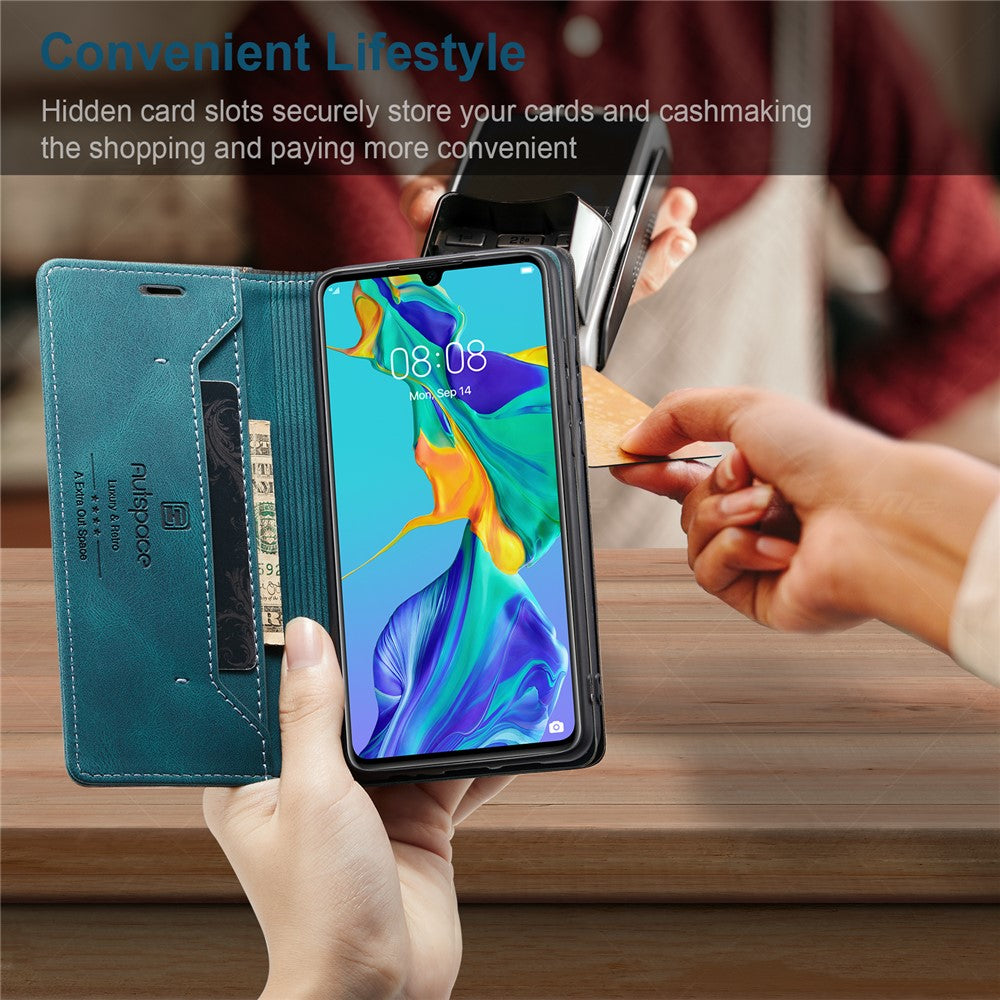 AUTSPACE For Huawei P30 Lite New Edition / Huawei nova 4e / Huawei P30 Lite Wallet Case  A01 Leather Stand Cover with RFID Blocking Card Holder