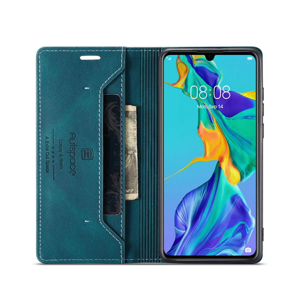 AUTSPACE For Huawei P30 Lite New Edition / Huawei nova 4e / Huawei P30 Lite Wallet Case  A01 Leather Stand Cover with RFID Blocking Card Holder