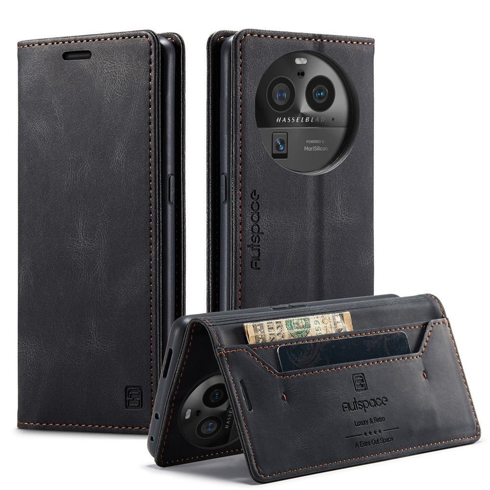 AUTSPACE For Oppo Find X6 Pro Wallet Case  A01 Leather Stand Cover with RFID Blocking Card Holder