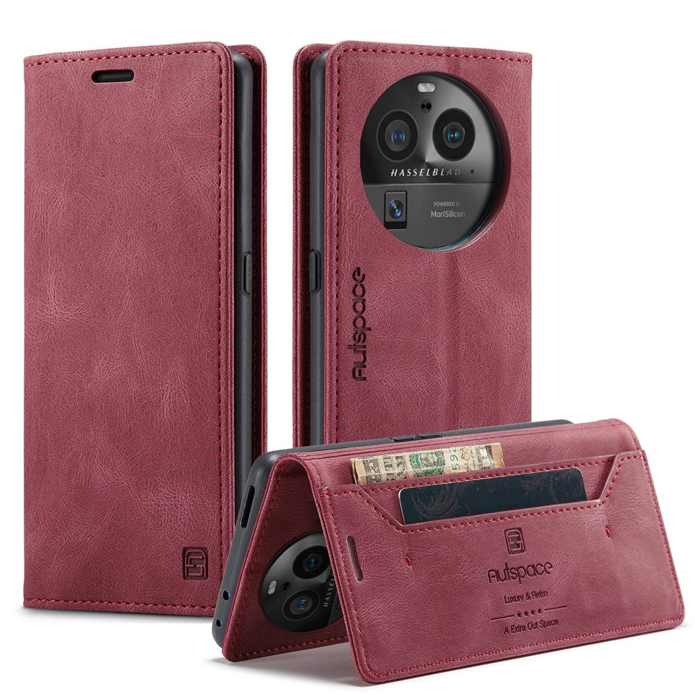 AUTSPACE For Oppo Find X6 Pro Wallet Case  A01 Leather Stand Cover with RFID Blocking Card Holder
