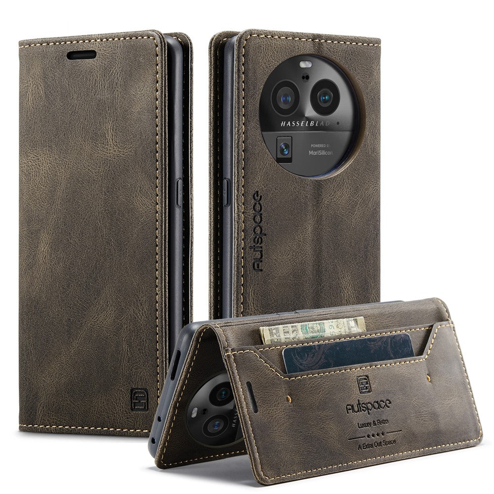 AUTSPACE For Oppo Find X6 Pro Wallet Case  A01 Leather Stand Cover with RFID Blocking Card Holder