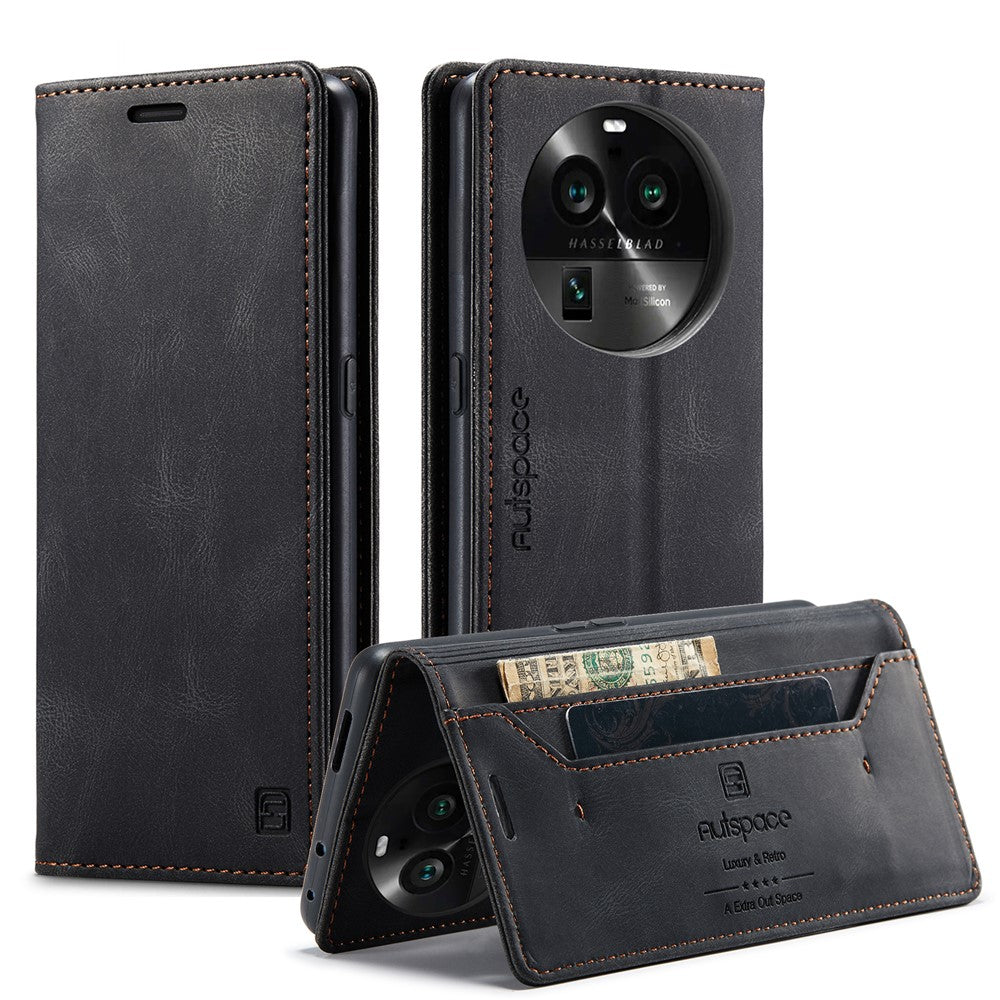 AUTSPACE For Oppo Find X6 Wallet Case  A01 Leather Stand Cover with RFID Blocking Card Holder